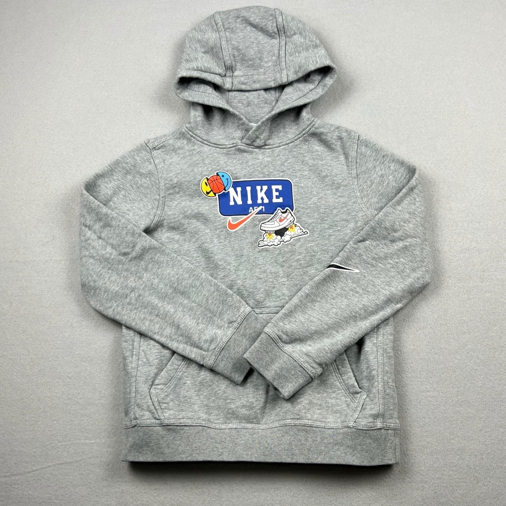 Nike Youth Medium Gray AF1 Jumpball Sportswear Club Pullover Hoodie DO6238-063